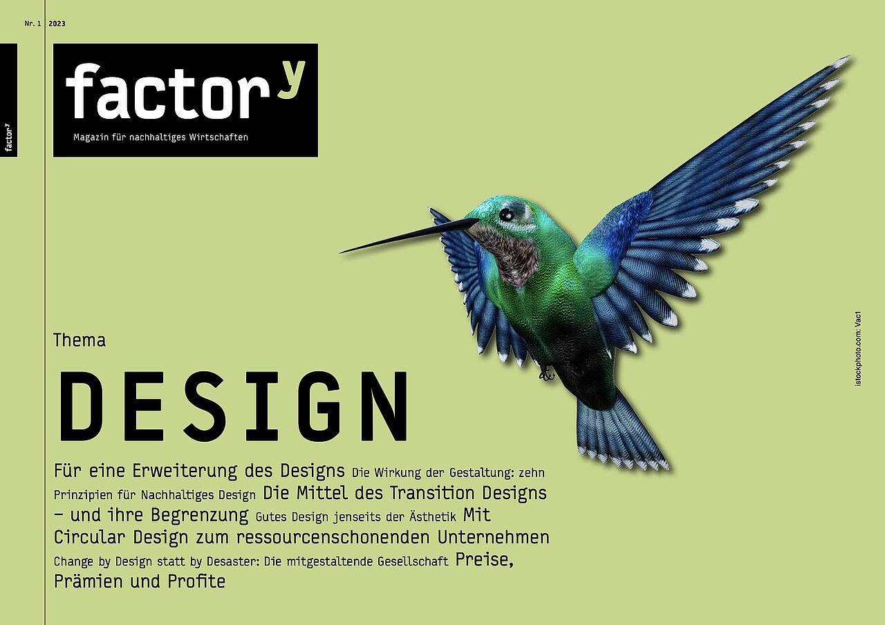 Titelbild des factor<sup>y</sup>-Magazins "Design" zeigt einen Kolibri