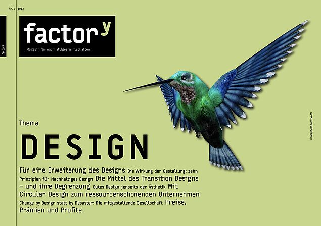 Titel des factor<sup>y</sup>-Magazins Design mit Kolibri