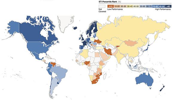 Weltkarte des Energiewende Index