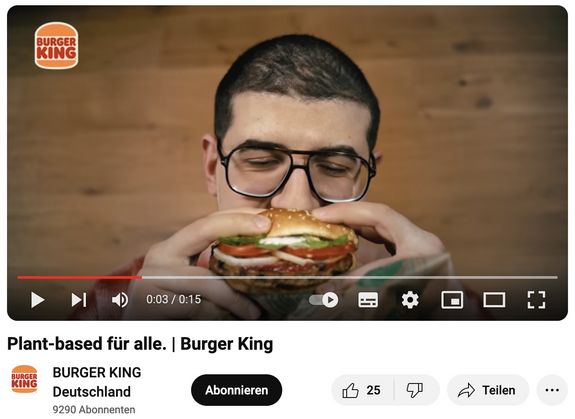 Screenshot Youtube zu Burger-Werbung