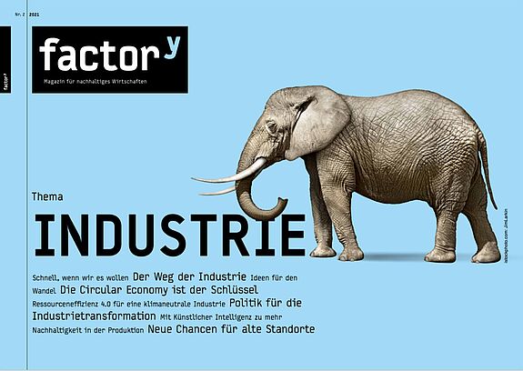 Der Titel des factor<sup>y</sup>-Magazins Industrie zeigt einen Elefanten