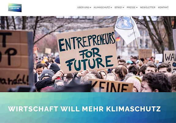 Screenshot der Vereinigung Entrepreneurs for Future