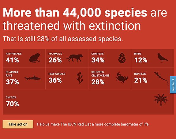 Screenshot der Roten Liste zeigt Zahlen bedrohter Arten