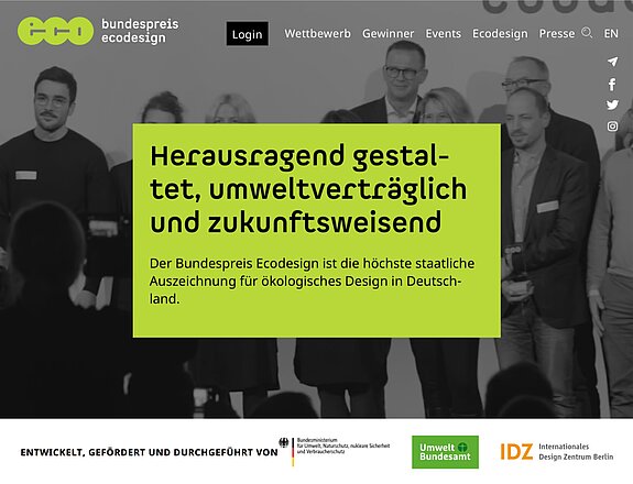 Screenshot der Website Bundespreis Ecodesign