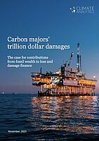 Titelbild der Studie von Climate Analytics zu den Gewinnen der größten Öl- und Gaskonzerne zeigt eine Ölplattform im Meer