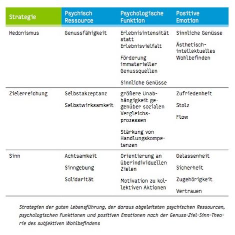 Tabelle zu Strategien der guten Lebensführung