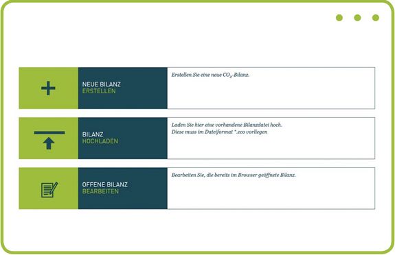 Screenshots des CO2-Bilanzierungstools ecocockpit