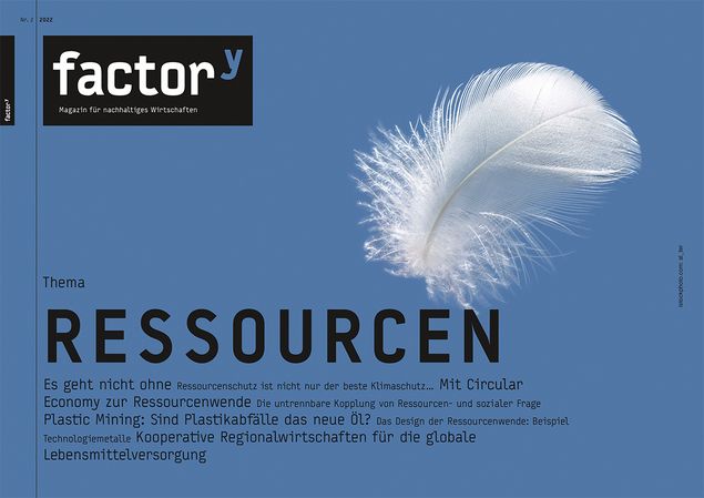 Daunenfeder auf dem Titel des factor<sup>y</sup>-Magazins "Ressourcen"