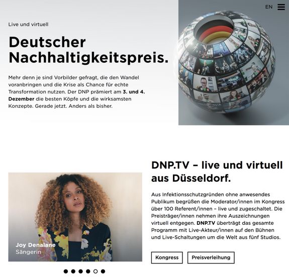 Screenshot der Website des Deutschen Nachhaltigkeitspreises