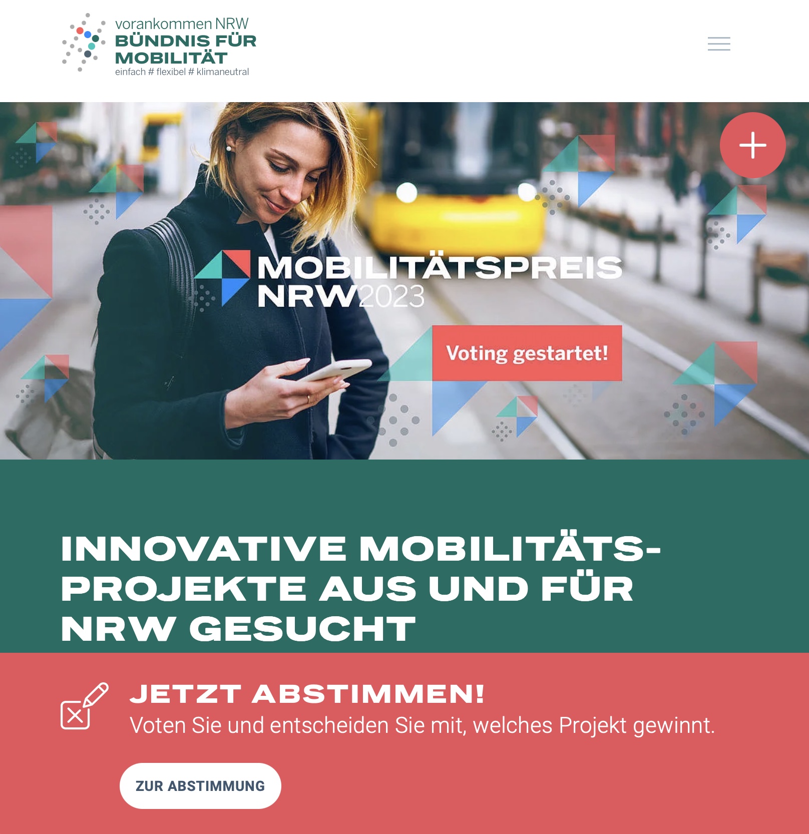 Screenshot der Website des Mobilitätspreis NRW